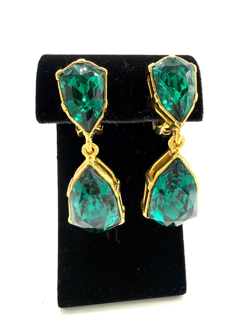 NWT Oscar de la Renta Crystal Clip-On Earrings - Green & Gold